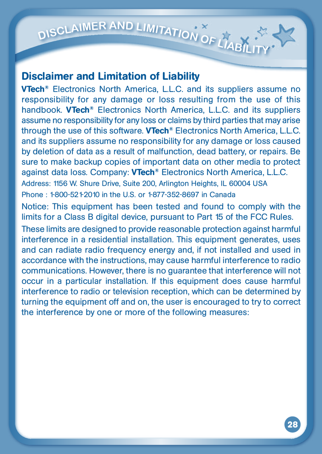 VTech 80-136850 user manual Disclaimer and Limitation of Liability 