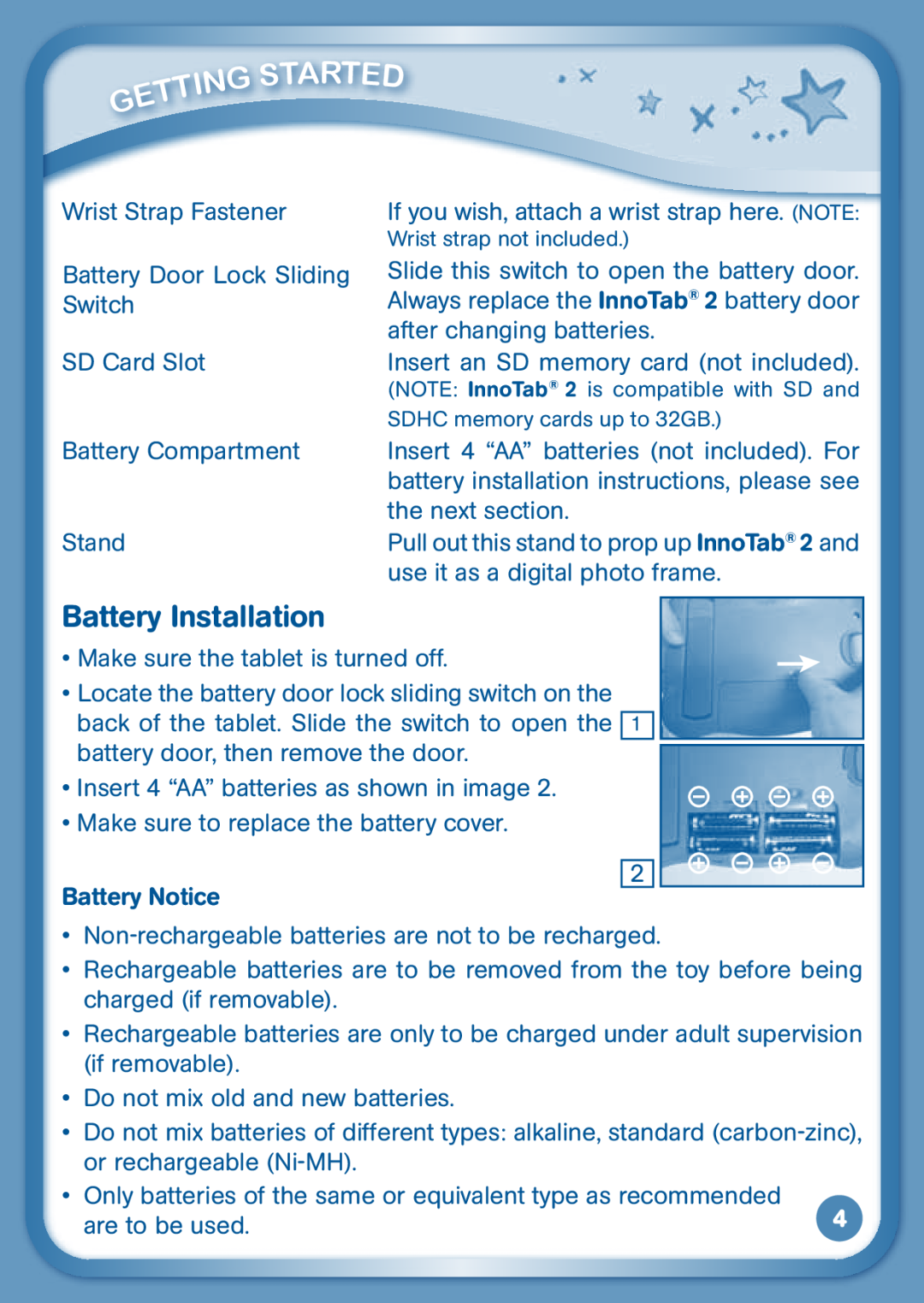 VTech 80-136850 user manual Battery Installation 