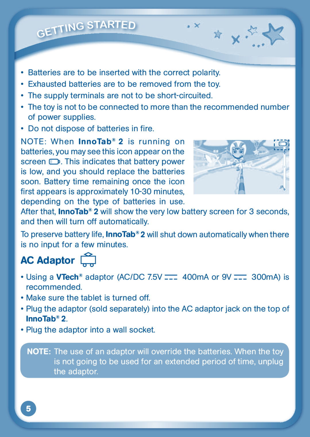 VTech 80-136850 user manual AC Adaptor 