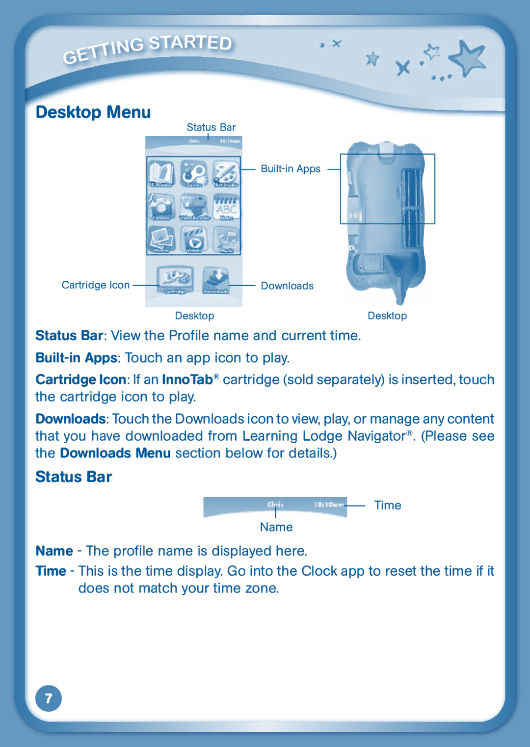 VTech 80-136850 user manual Desktop Menu, Status Bar 