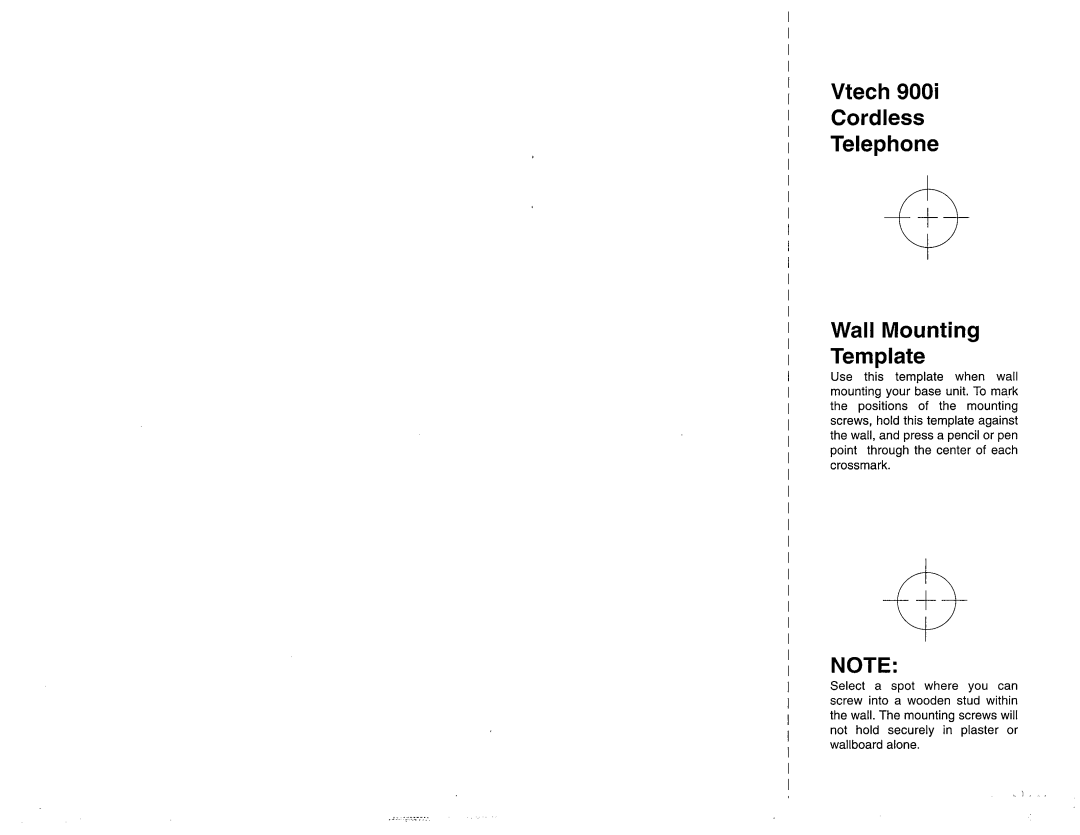 VTech 900I manual Vtech Cordless Telephone Wall Mounting Template 