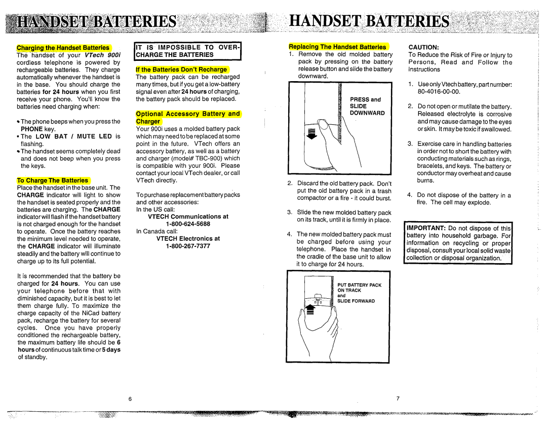 VTech 900I manual IIT is Impossible to OVER-I Charge the Batteries 