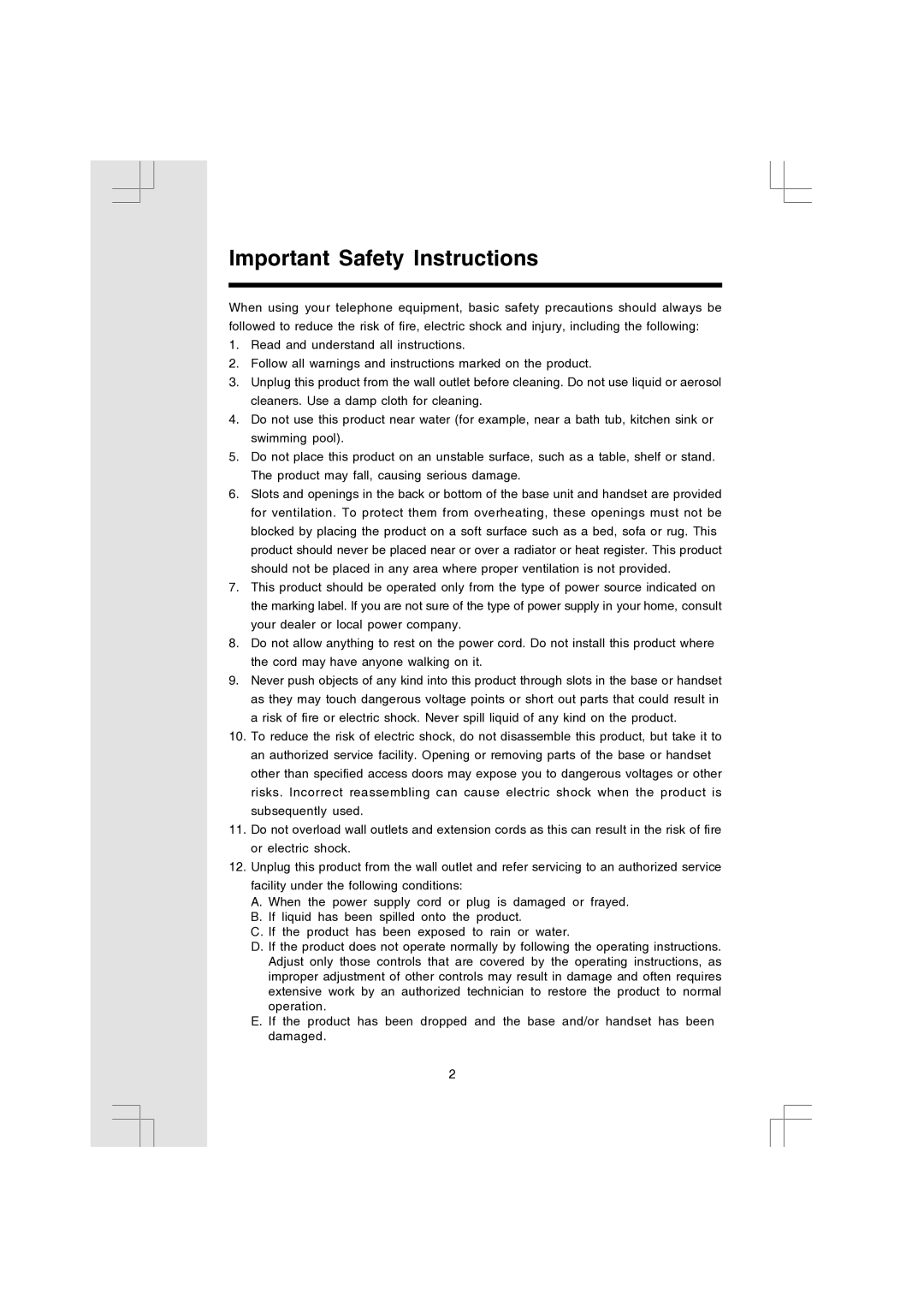 VTech 91-000173-040-000 manual Important Safety Instructions 