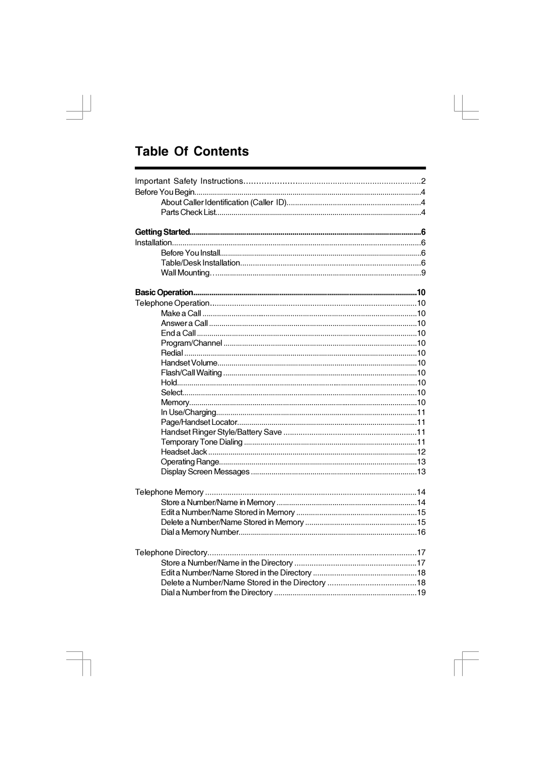 VTech 91-000173-040-000 manual Table Of Contents 