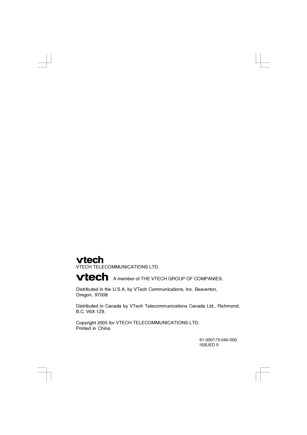 VTech 91-000173-040-000 manual Issued 