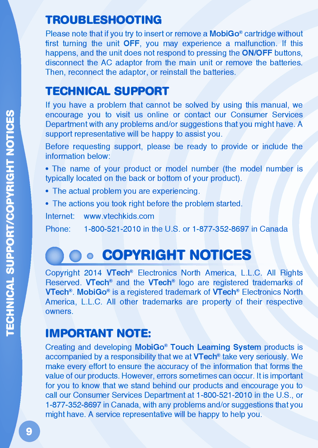 VTech 91-002461- 270 user manual Copyright Notices, Troubleshooting 