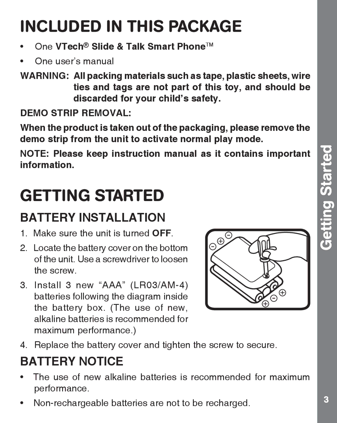 VTech 91-002463-000-000 user manual Included in this Package, Getting Started 