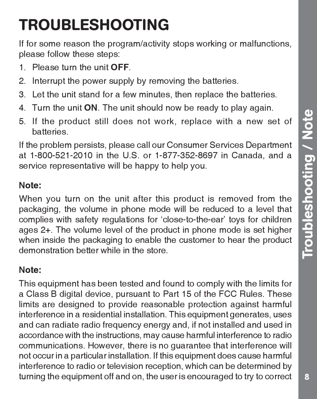 VTech 91-002463-000-000 user manual Troubleshooting / Note 