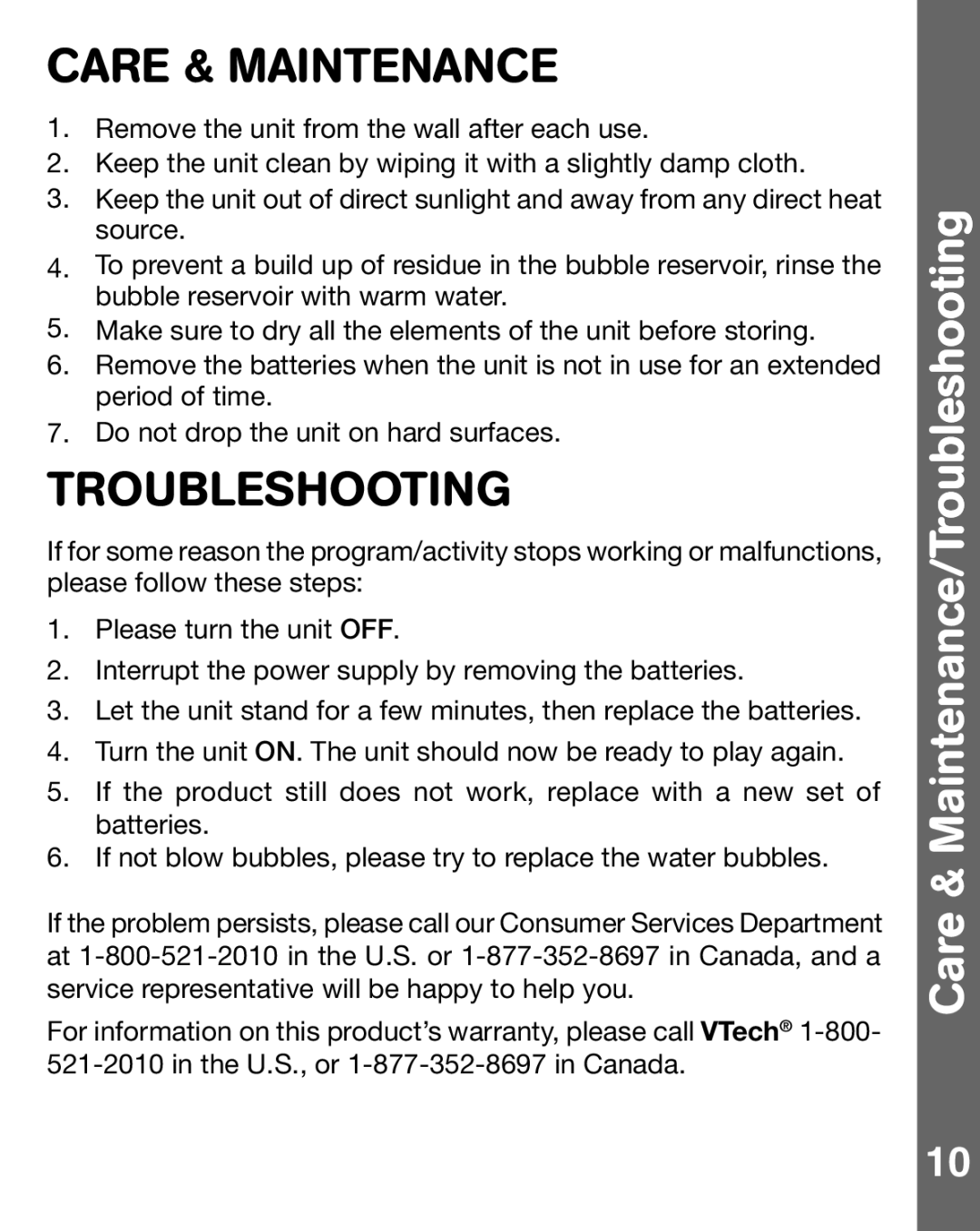 VTech 91-002470-007 user manual Care & Maintenance/Troubleshooting 