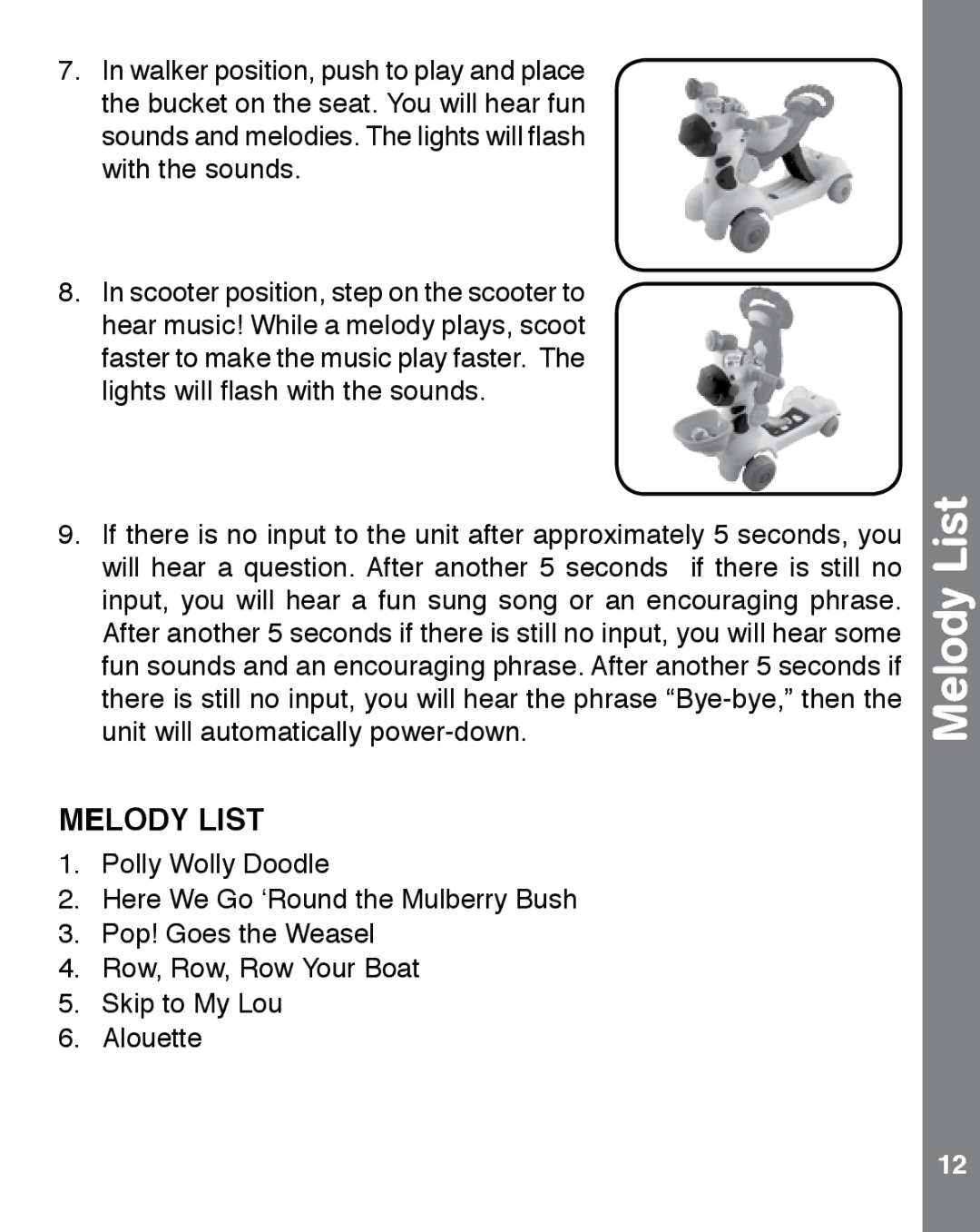 VTech 91-002487-000-000 user manual Melody List 