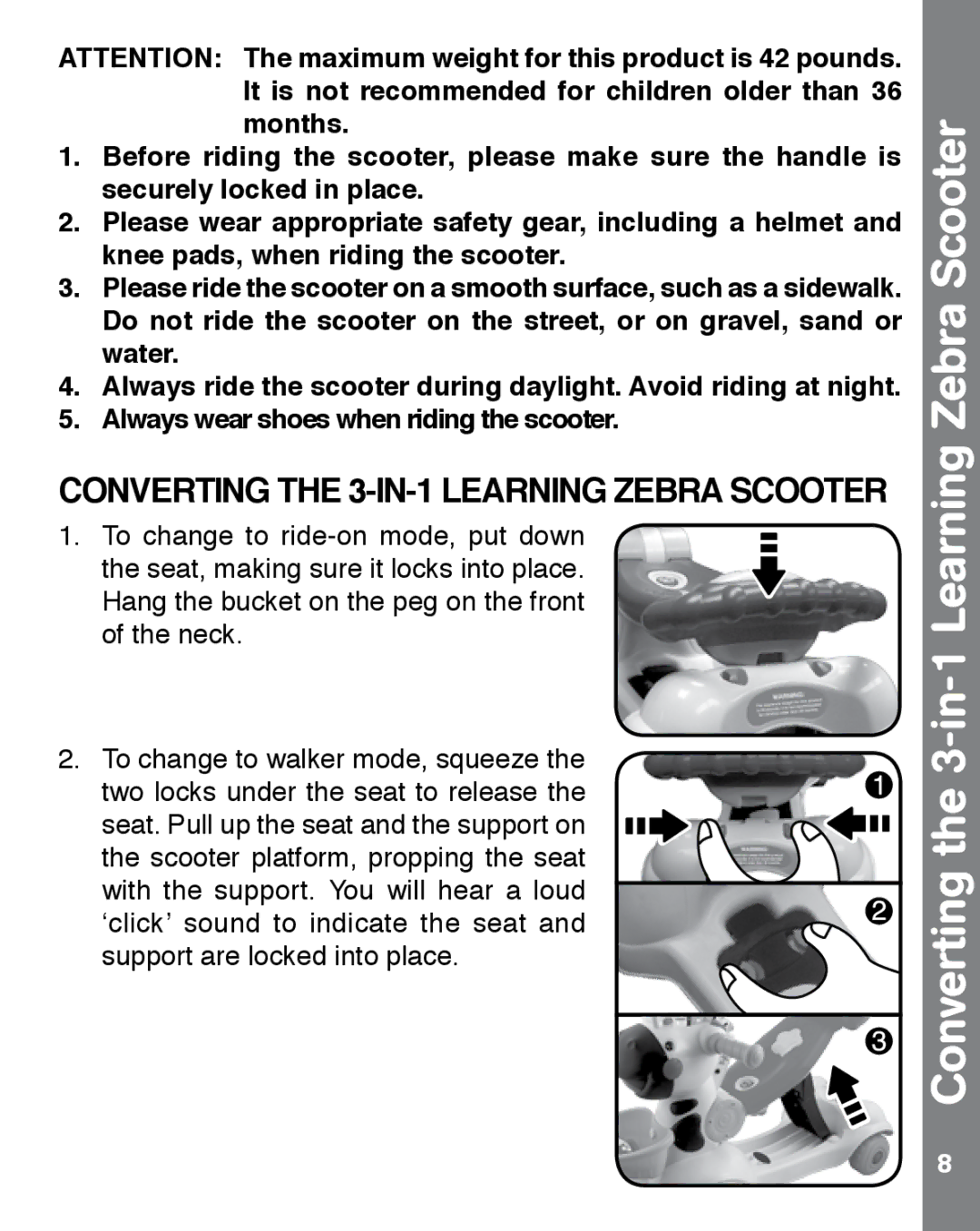 VTech 91-002487-000-000 Converting the 3-in-1 Learning Zebra Scooter, Converting the 3-IN-1 Learning Zebra Scooter 