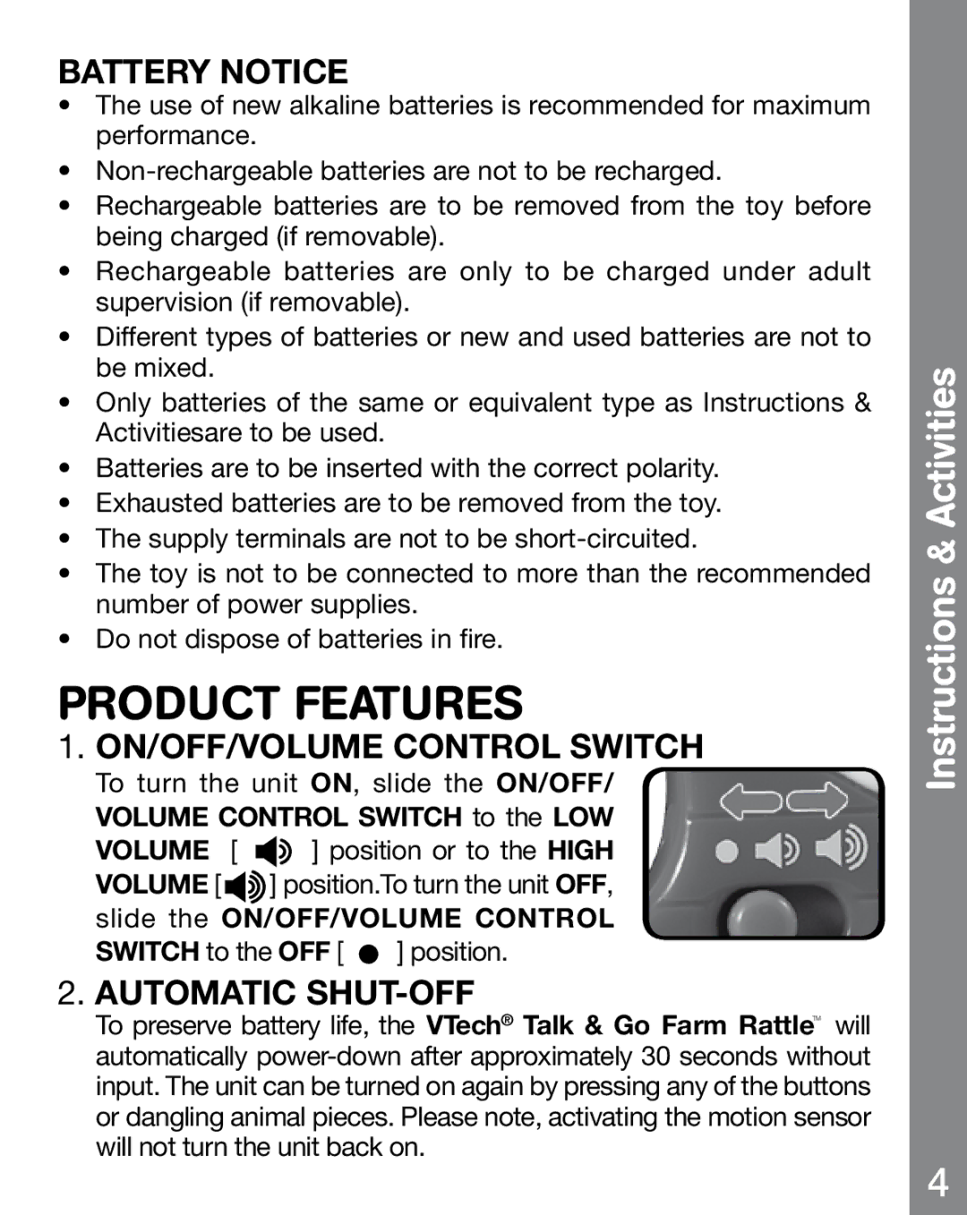 VTech 91-002534-005 manuel dutilisation Product Features, Battery Notice 