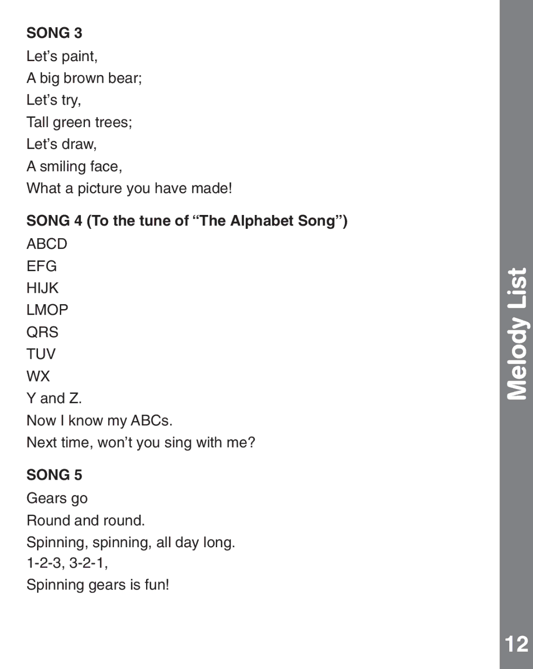 VTech 91-002584-000 user manual Song 4 To the tune of The Alphabet Song 