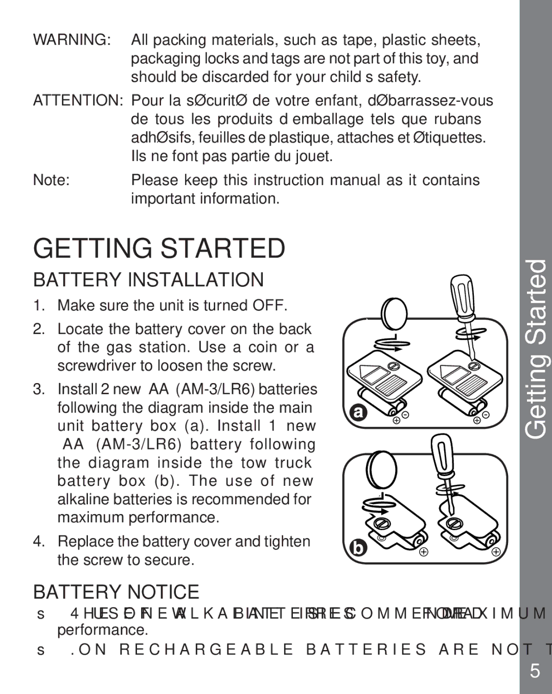 VTech 91-002594-000 user manual Getting Started, Battery Installation 