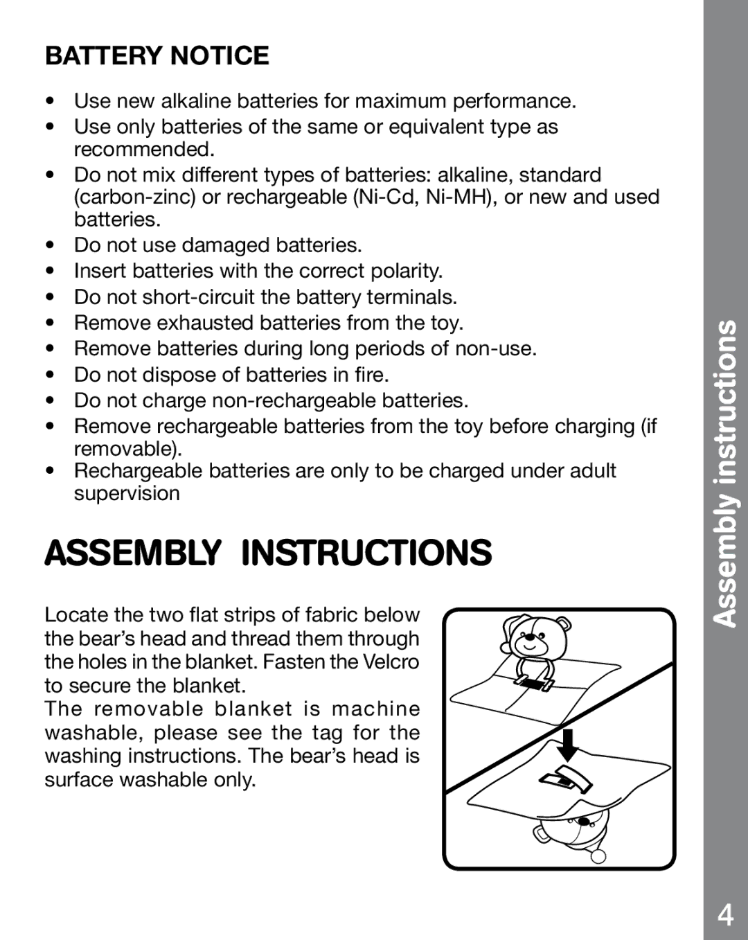 VTech 91-002690-005 user manual Assembly Instructions, Assembly instructions, Battery Notice 