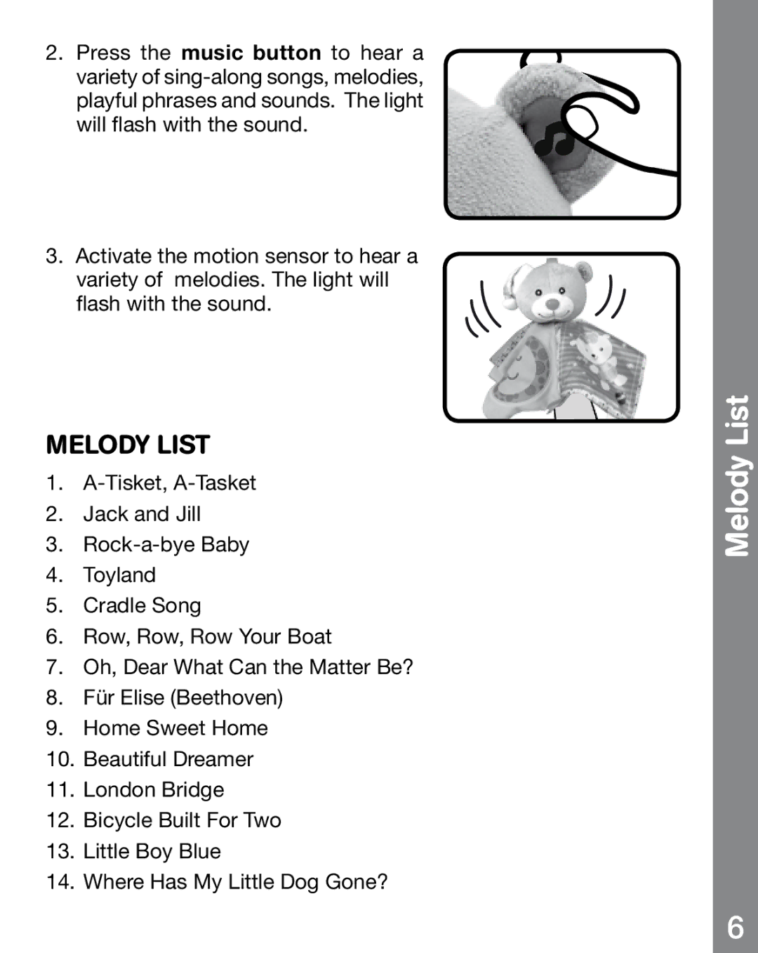 VTech 91-002690-005 user manual Melody List 