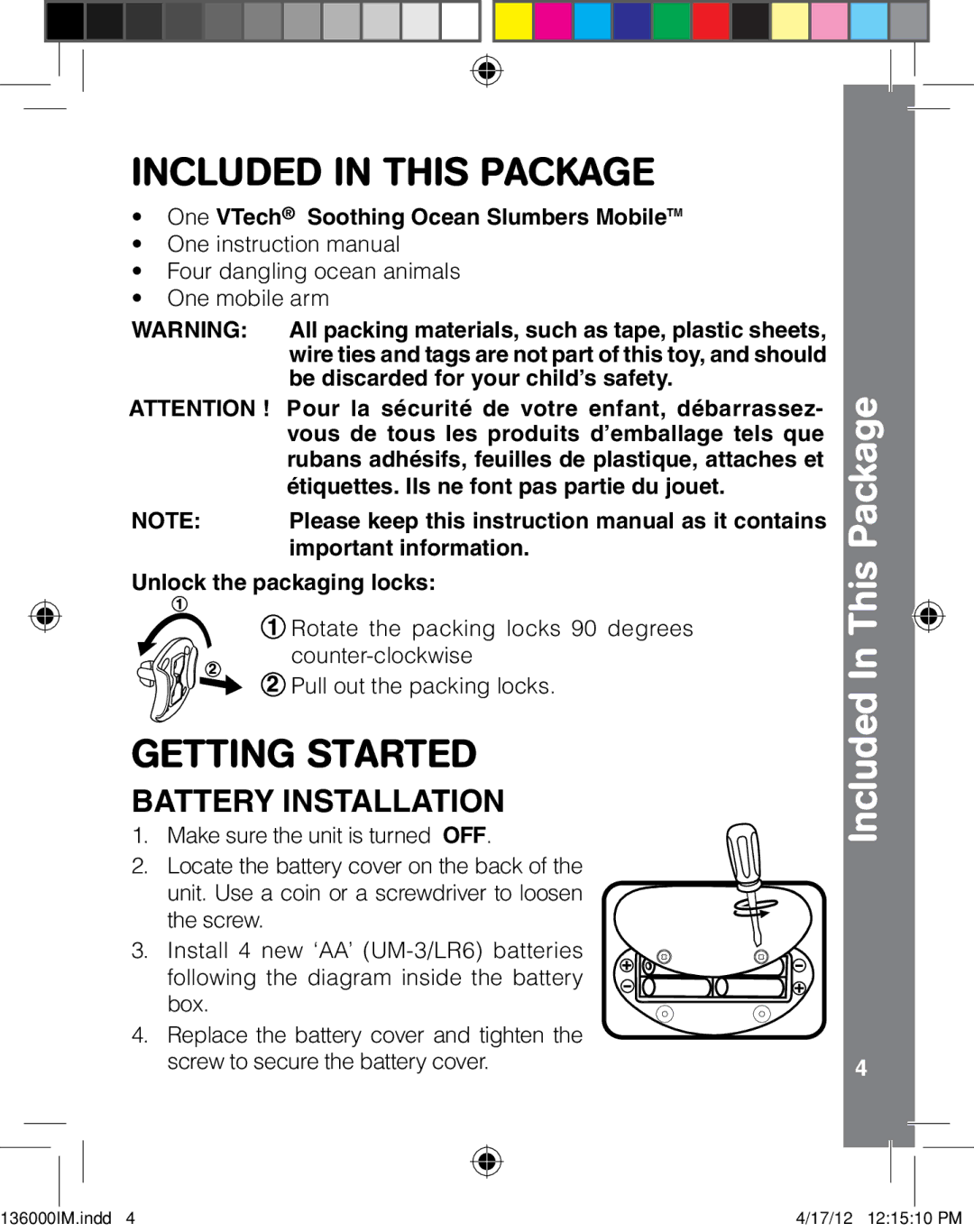 VTech 91-002761-001 user manual Included in this Package, Getting Started, Included In This Package, Battery Installation 