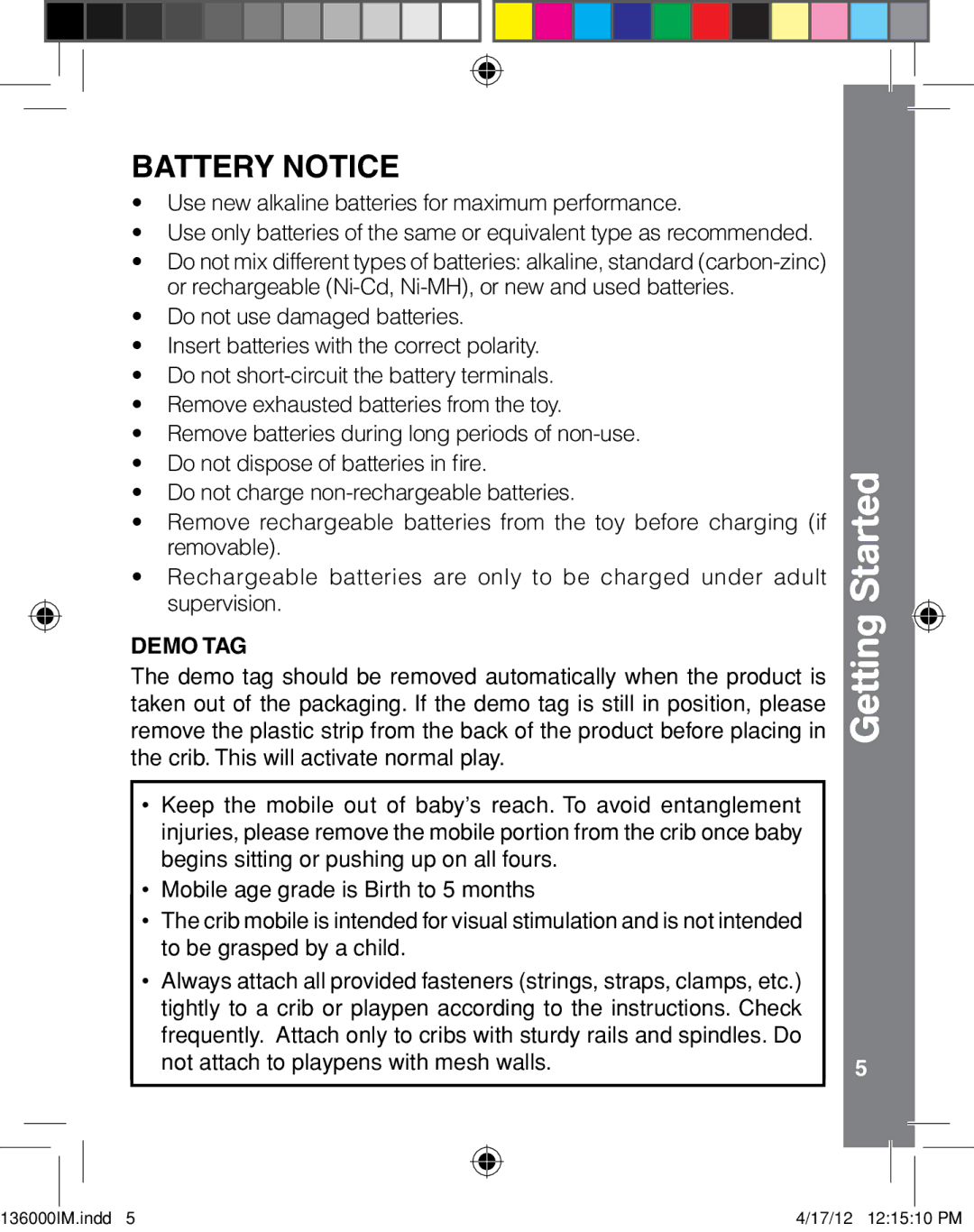 VTech 91-002761-001 user manual Getting Started, Battery Notice, DeMO Tag 