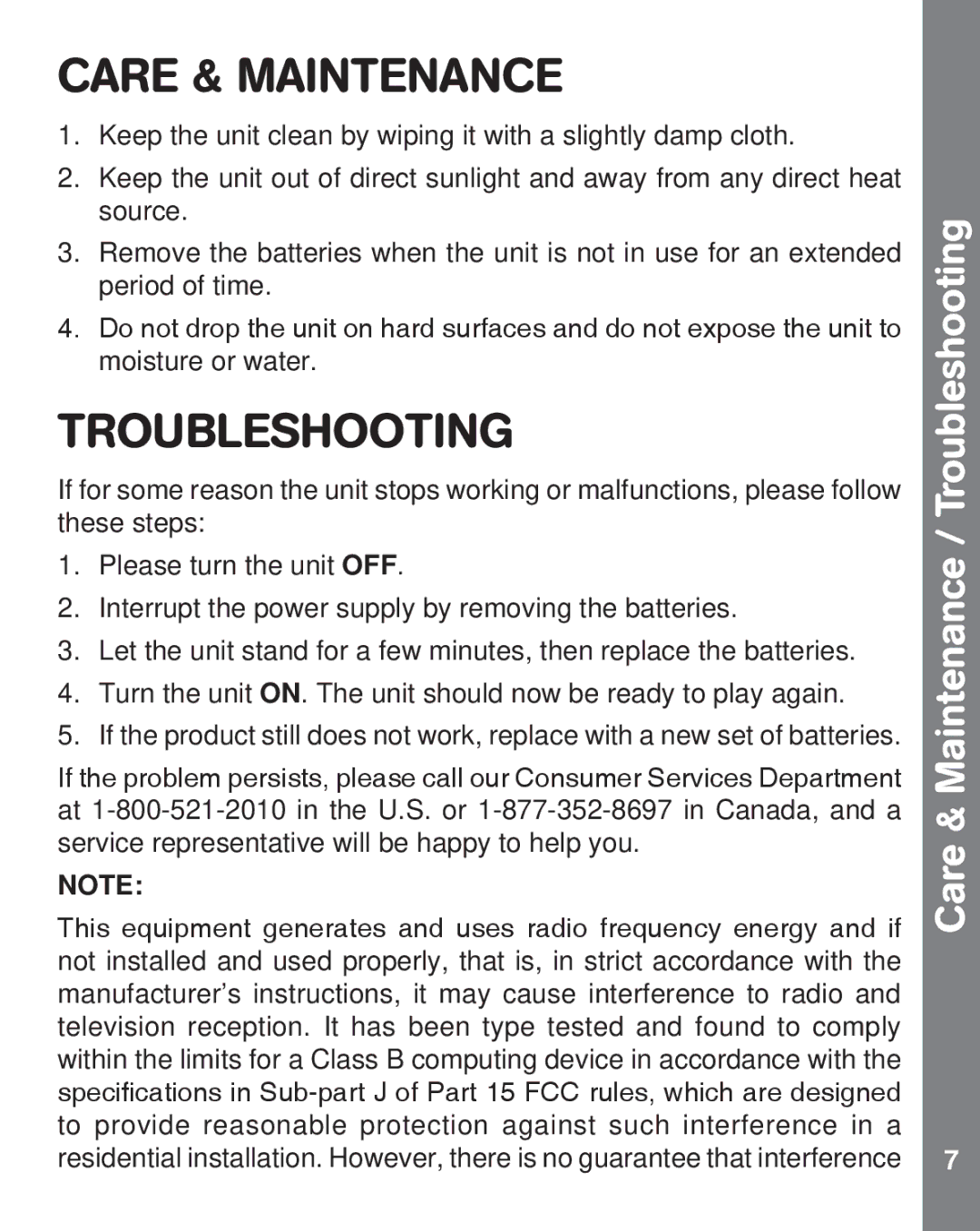 VTech 91-002813-000 US user manual Care & Maintenance / Troubleshooting 