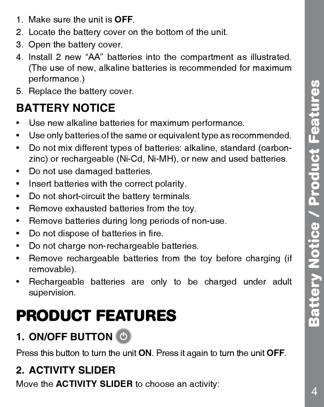 VTech 91-002815-008 user manual Battery Notice / Product Features 