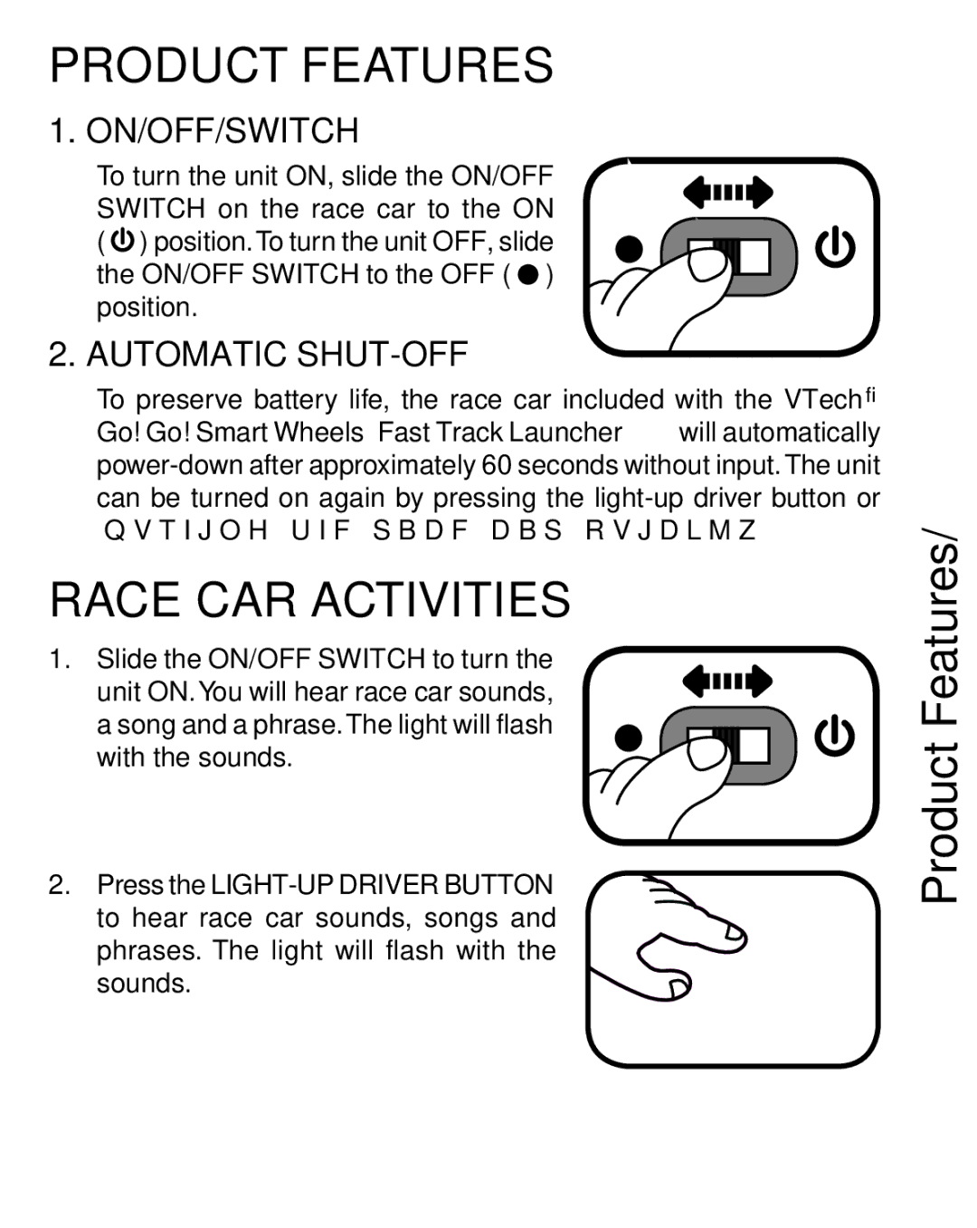 VTech 91-002831-011 US user manual Race CAR Activities, Product Features/Activities 