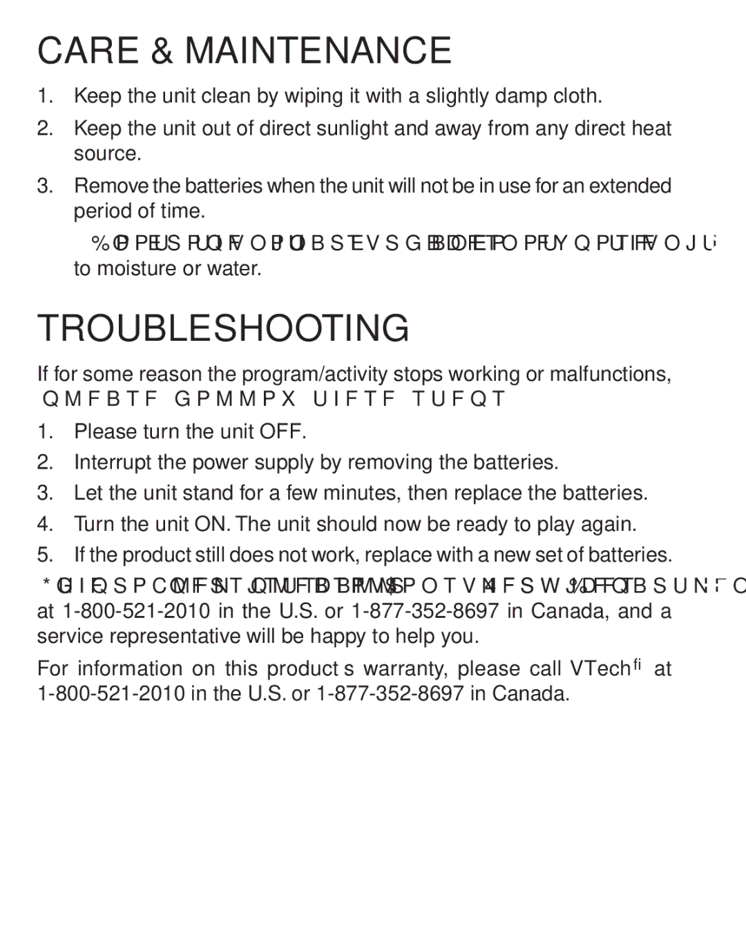 VTech 91-002831-011 US user manual Care & Maintenance/Troubleshooting 