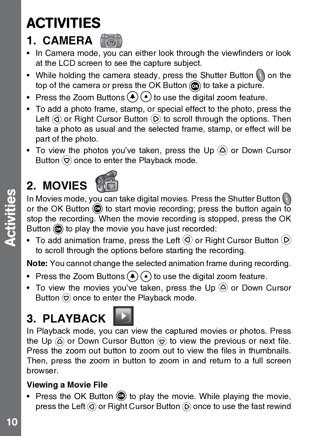 VTech 91-002843-000 user manual Activities, Viewing a Movie File 