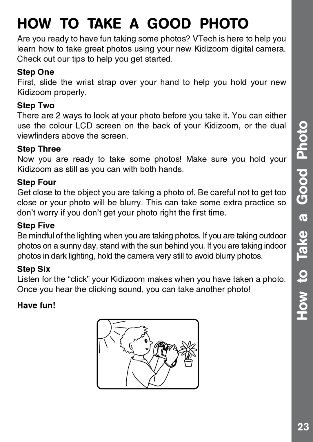 VTech 91-002843-000 user manual How to Take a Good Photo 