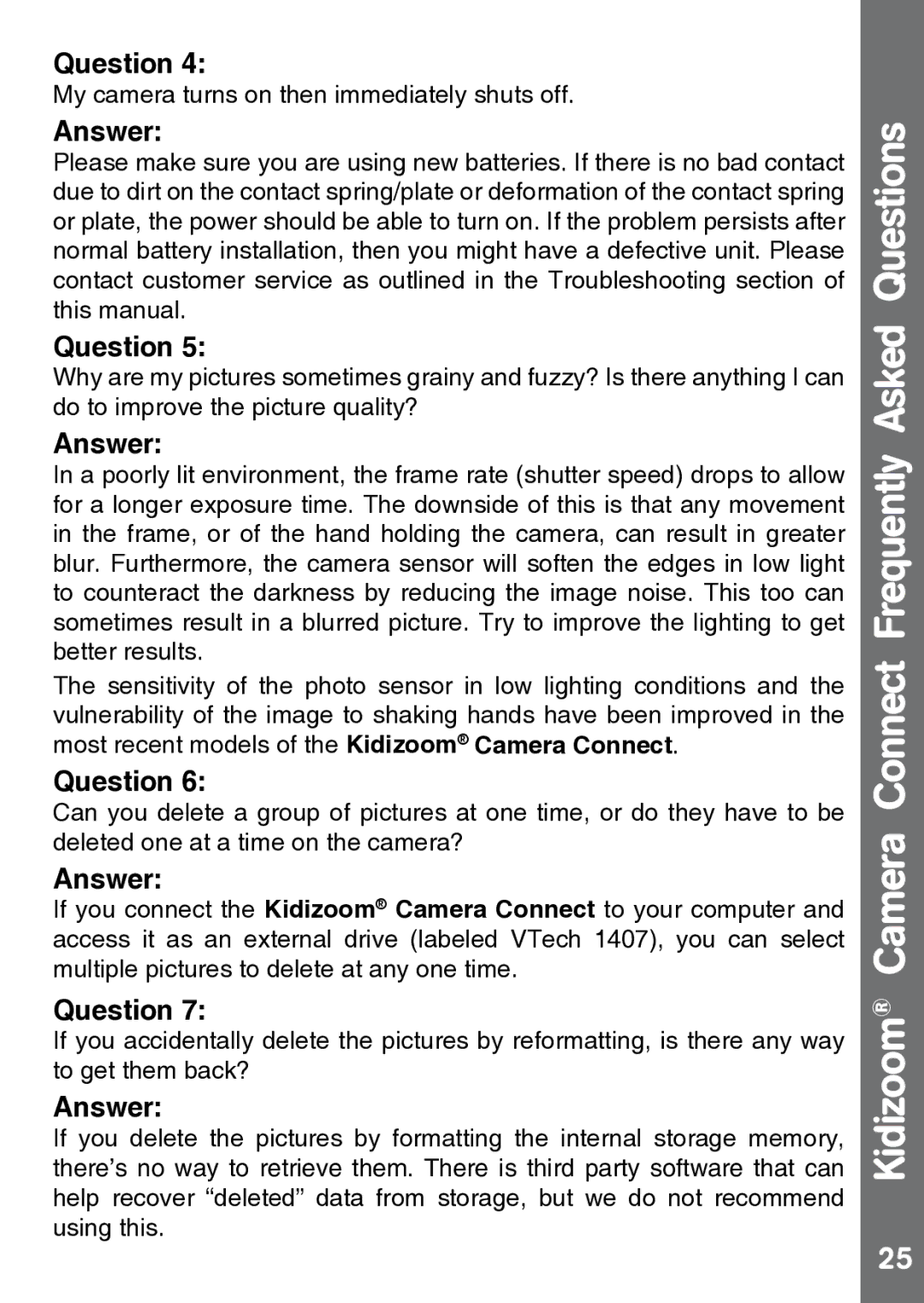 VTech 91-002843-000 user manual My camera turns on then immediately shuts off 