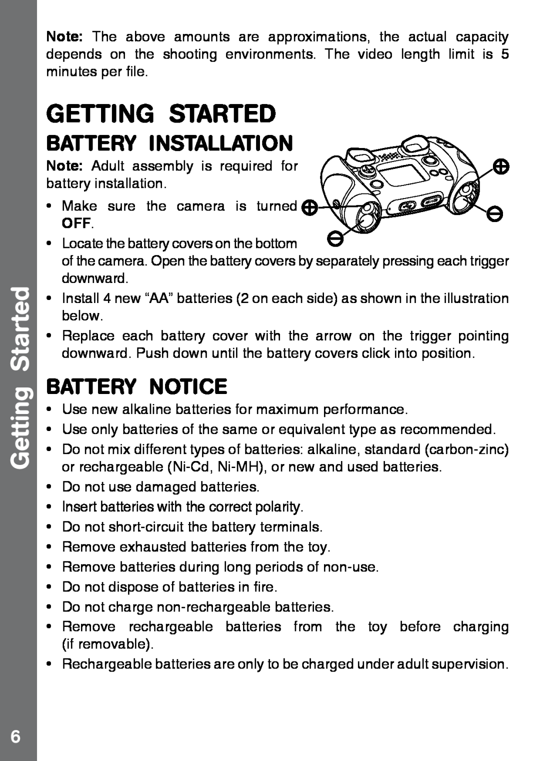 VTech 91-002843-000 user manual Getting Started, Battery Installation, Battery Notice 