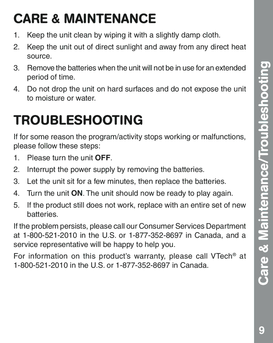 VTech 91-002845-000 user manual Care & Maintenance/Troubleshooting 