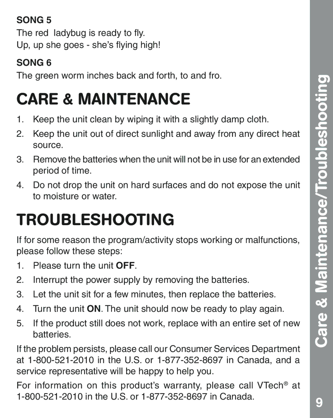 VTech 91-002854-000 user manual Care & Maintenance/Troubleshooting 