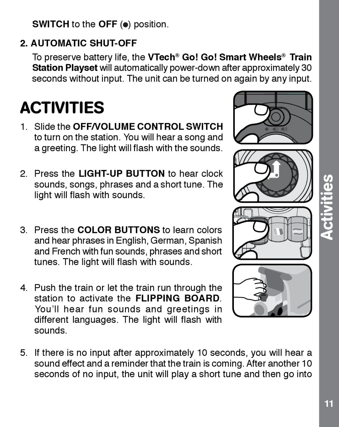 VTech 91-002858-007 user manual Activities, Automatic SHUT-OFF 