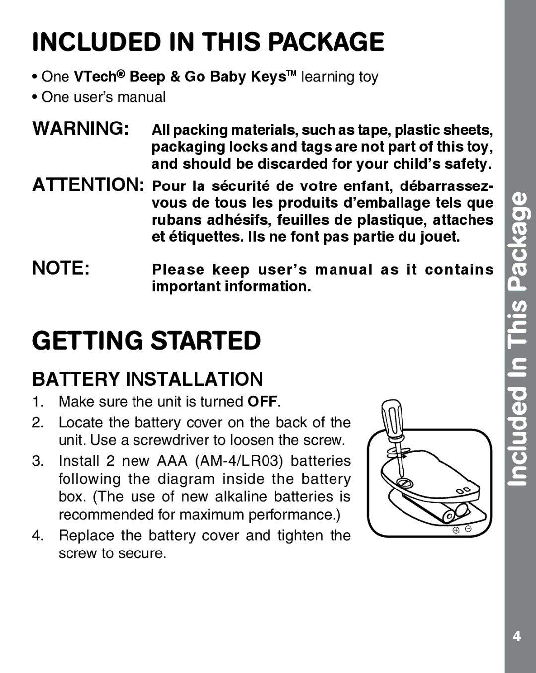 VTech 91-002887-006 user manual Included in this Package, Getting Started, Included In This Package 