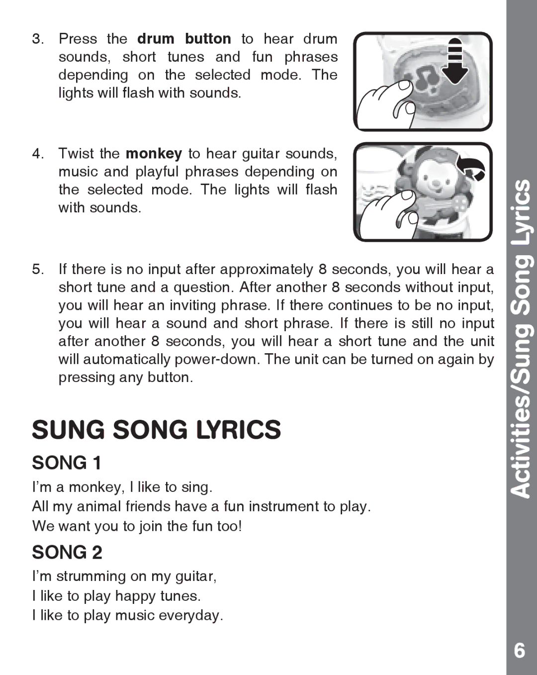 VTech 91-002898-000 US user manual Activities/Sung Song Lyrics 