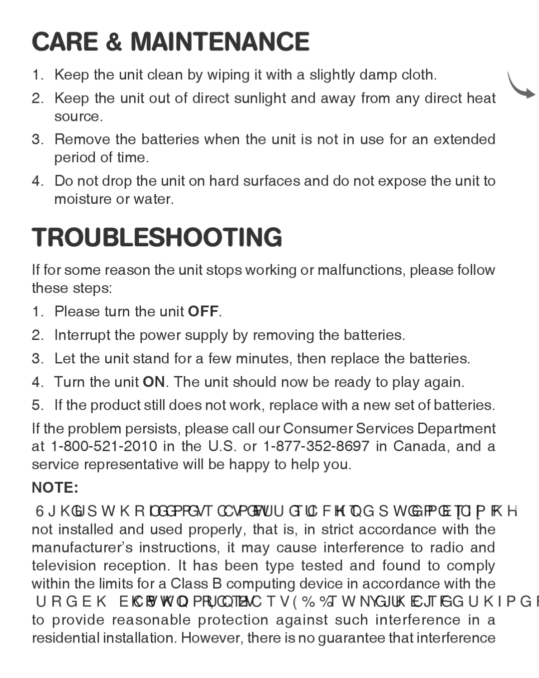 VTech 91-009633-007 US user manual Care & Maintenance / Troubleshooting 