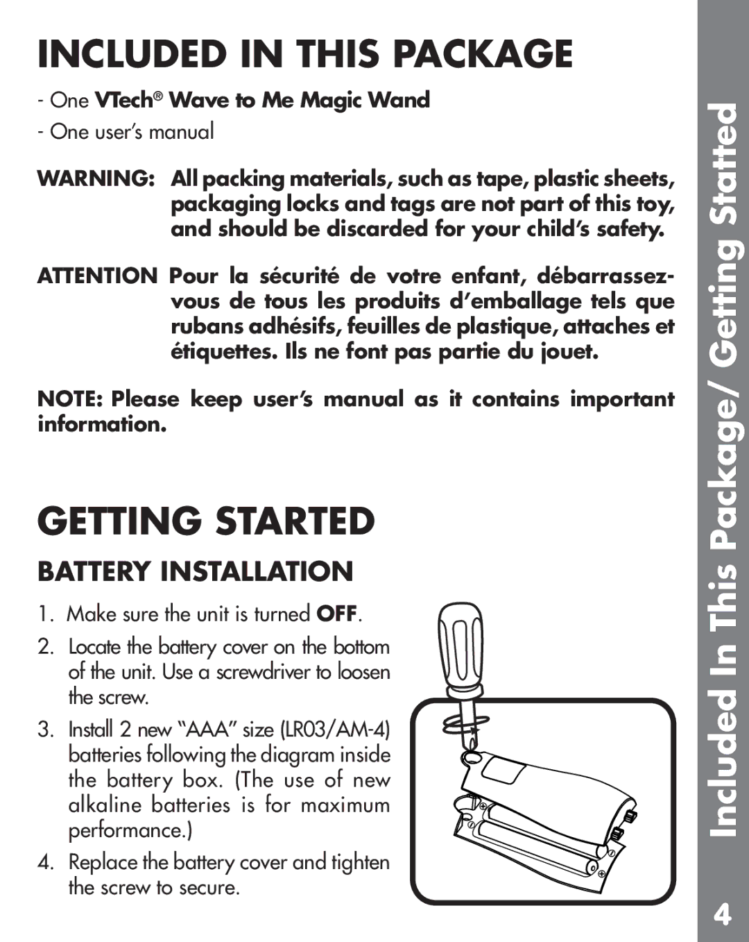 VTech 91-009664-000 user manual Included in this Package, Getting Started, Included In This Package/ Getting Statted 