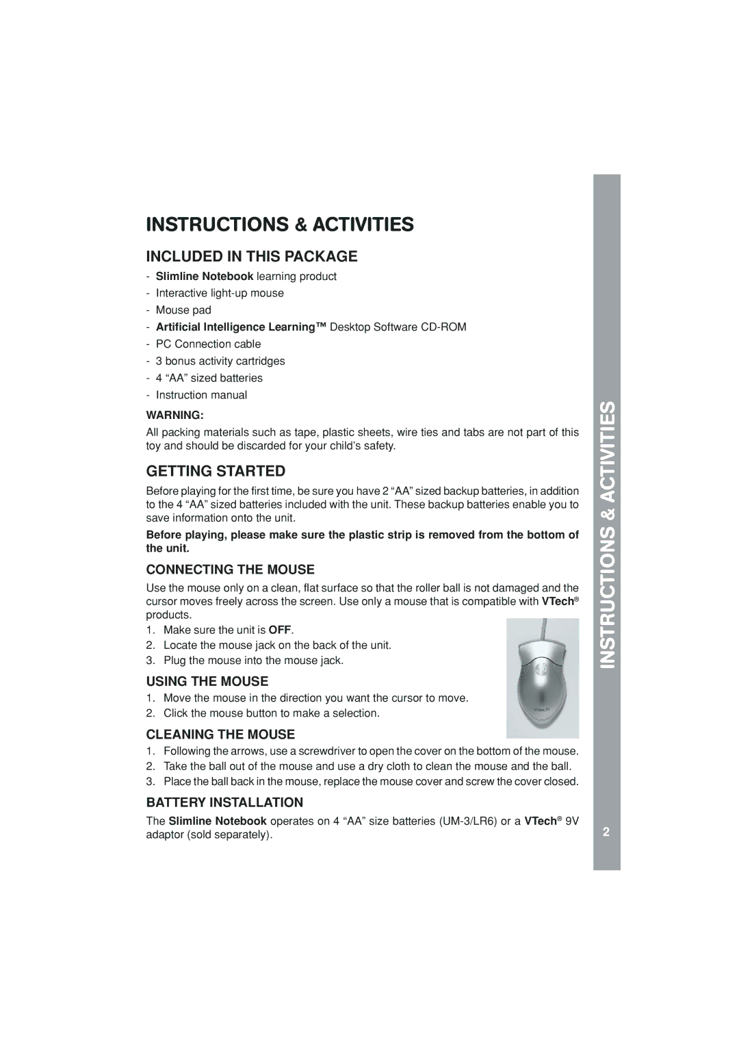 VTech 91-01592-006 user manual Instructions & Activities, Included in this Package, Getting Started 