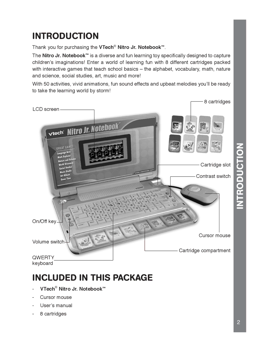 VTech 91-02239-001 manual Introduction, Included in this Package, VTech Nitro Jr. Notebook 