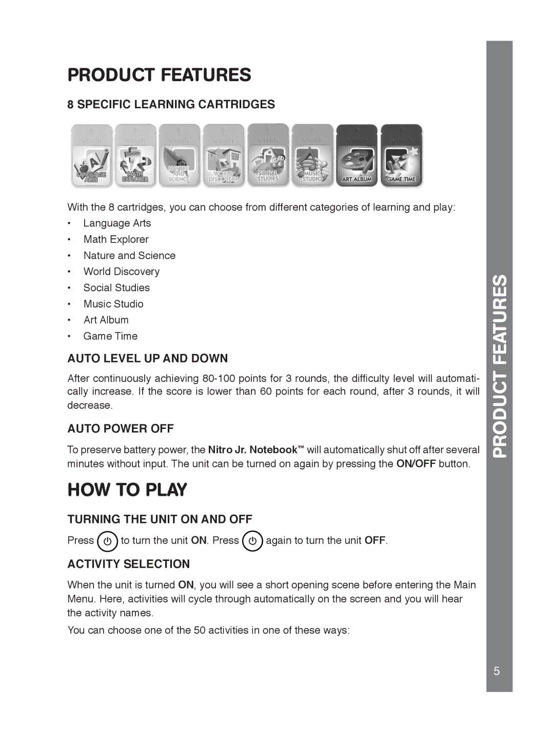 VTech 91-02239-001 manual Product Features, HOW to Play 