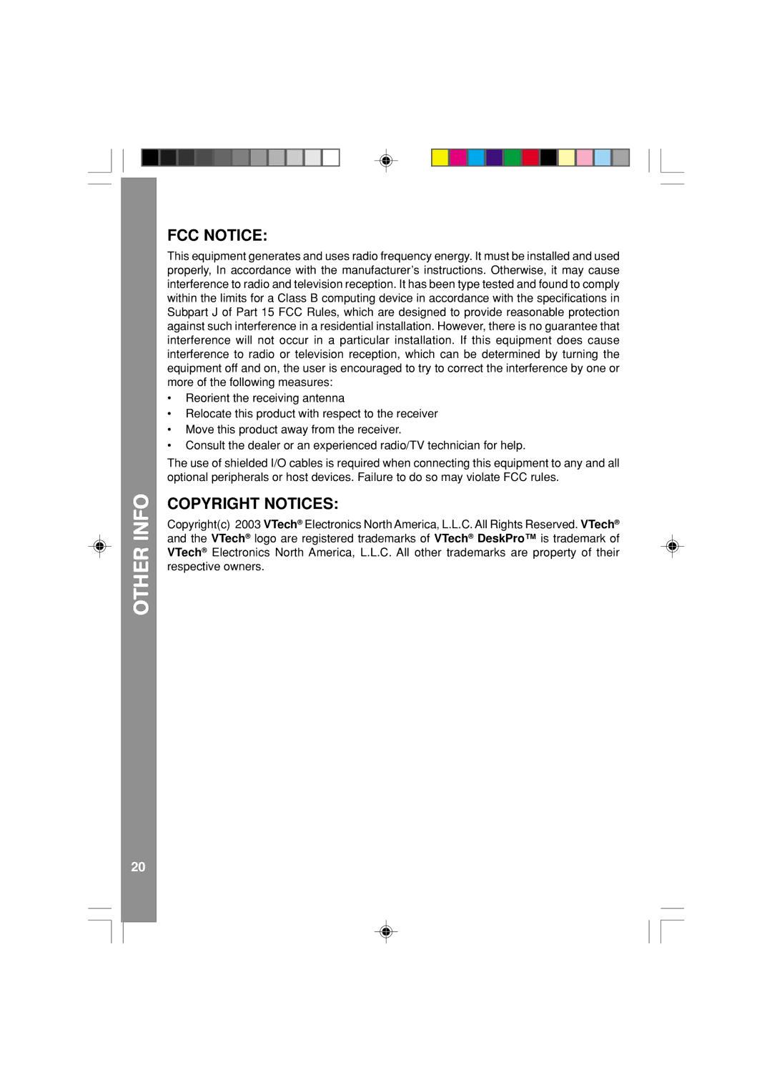 VTech 91-XXXXX-00X user manual FCC Notice, Copyright Notices 