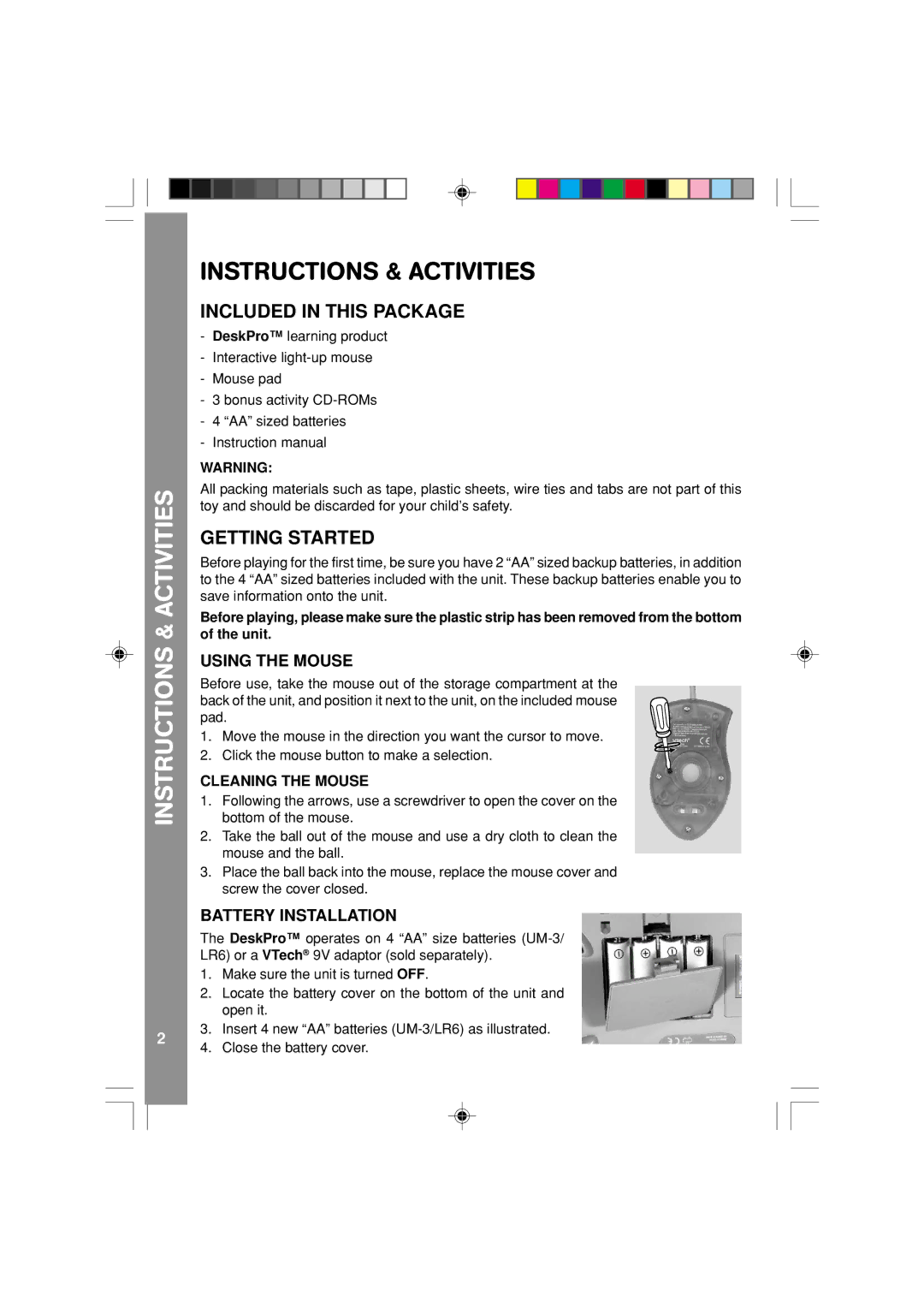 VTech 91-XXXXX-00X user manual Instructions & Activities, Included in this Package, Getting Started, Using the Mouse 