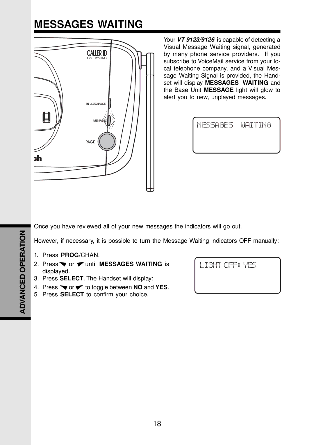 VTech 9126, VT 9123 important safety instructions Until Messages Waiting is 