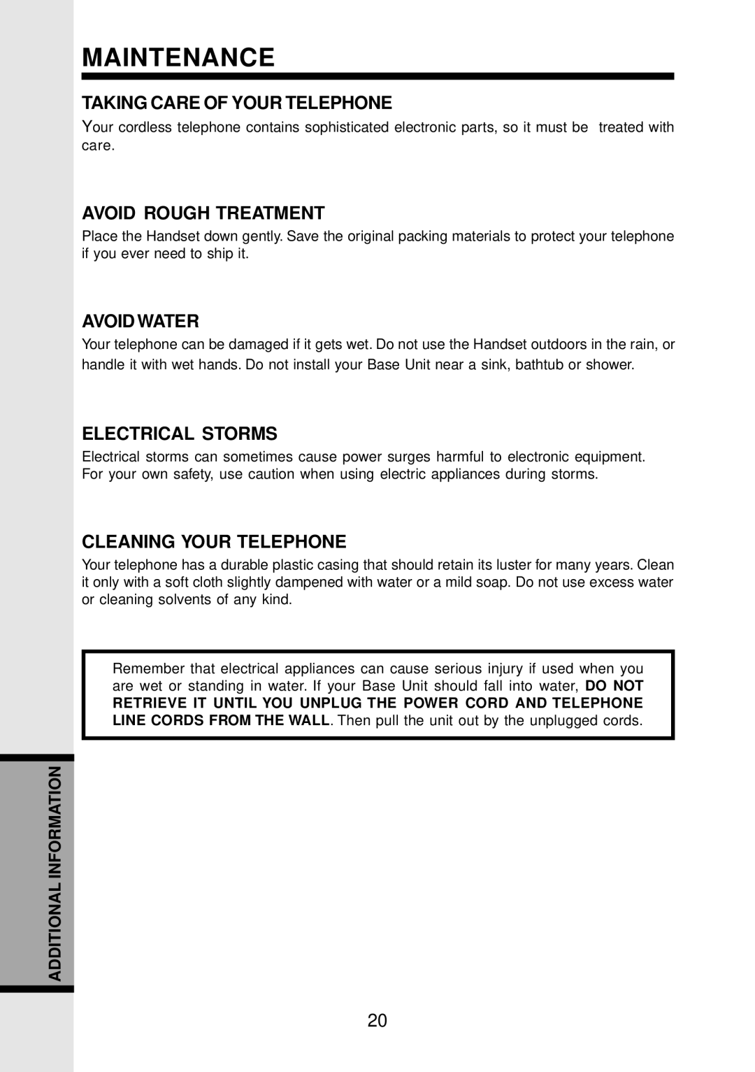 VTech 9126, VT 9123 important safety instructions Maintenance 