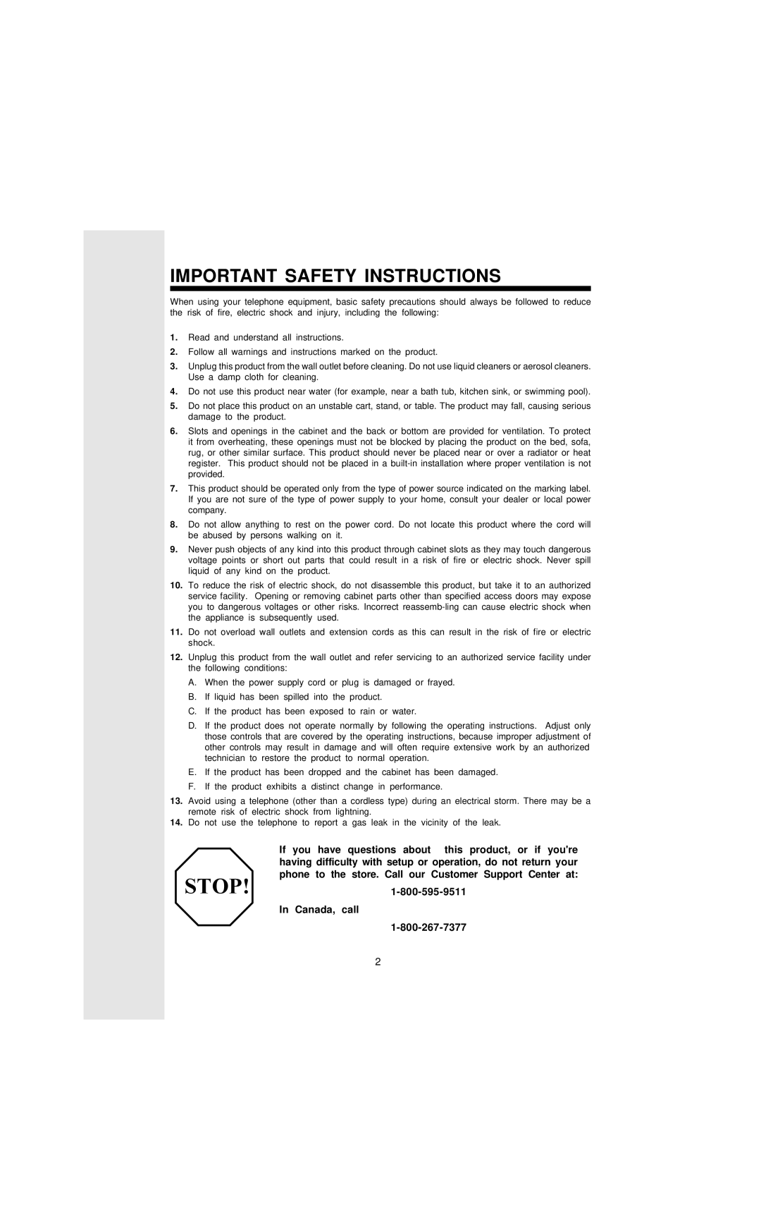 VTech 9127 important safety instructions Important Safety Instructions 