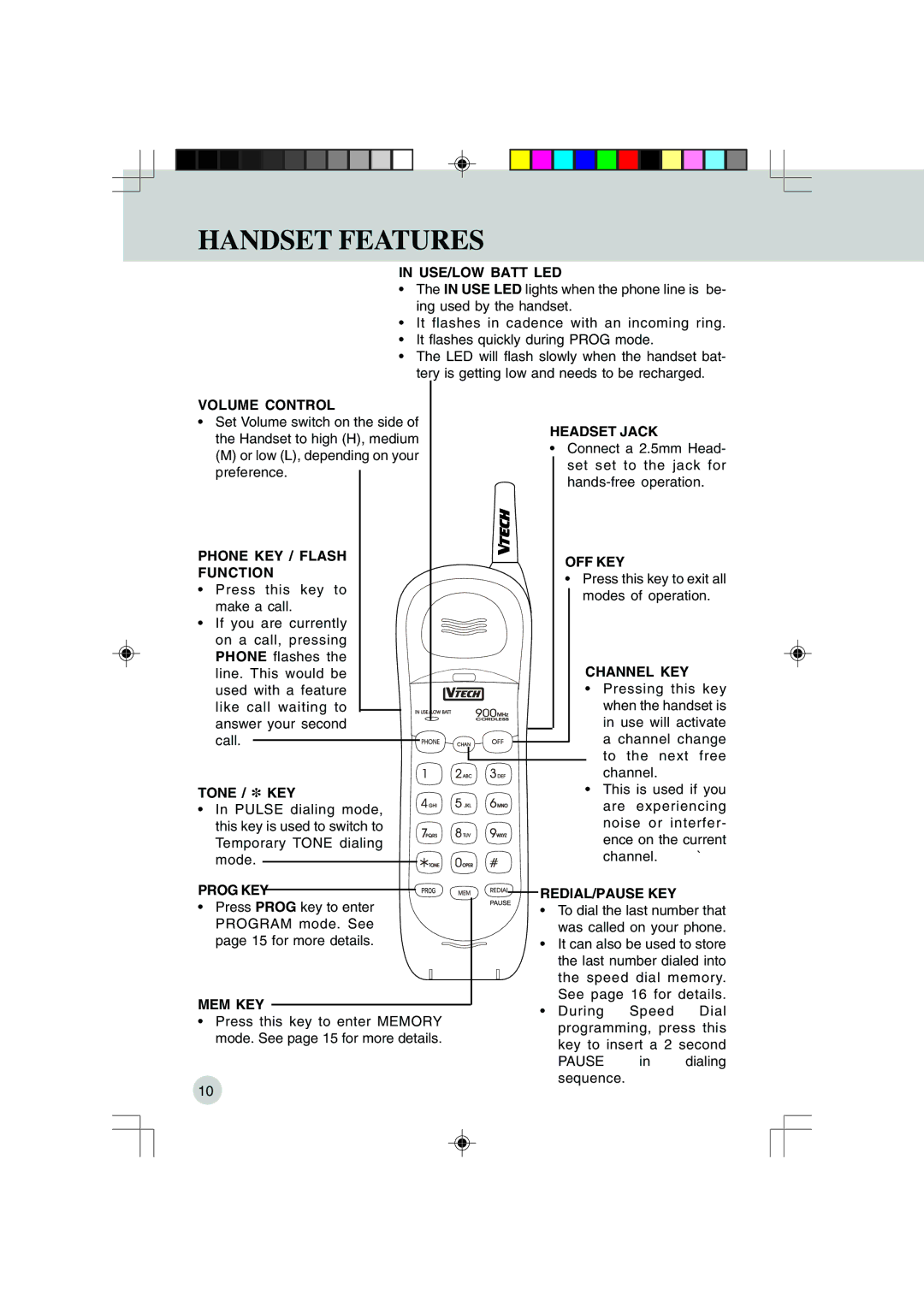 VTech 9151, VT 9155 important safety instructions Handset Features 