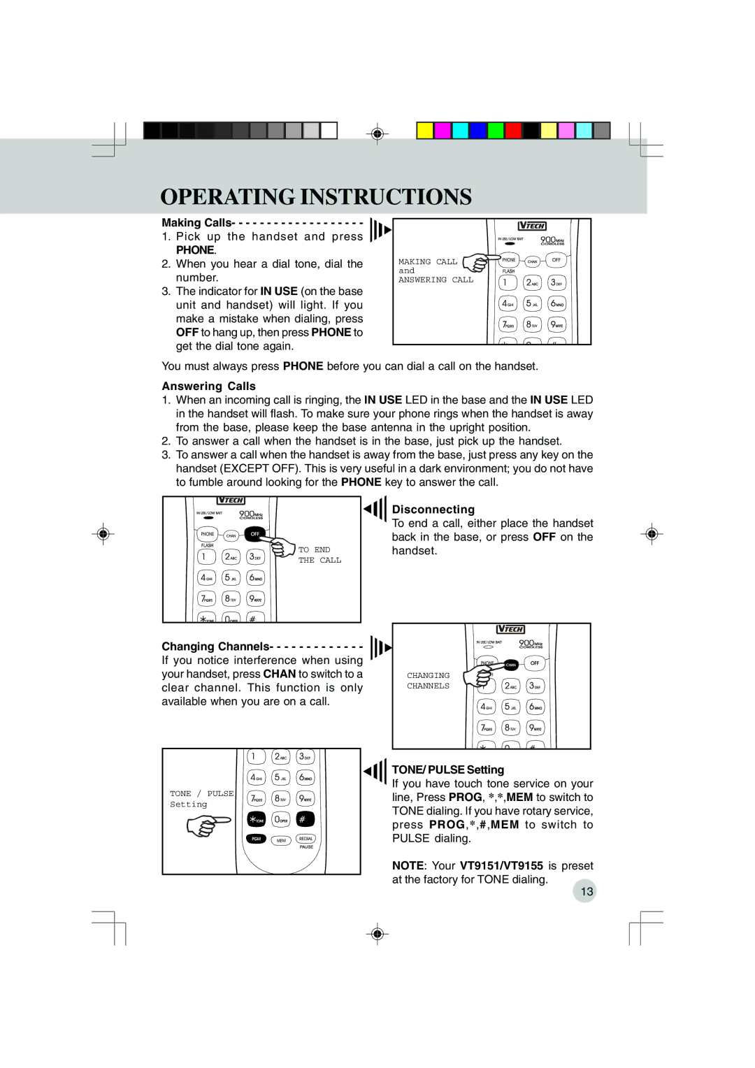 VTech VT 9155, 9151 important safety instructions Operating Instructions, Phone 