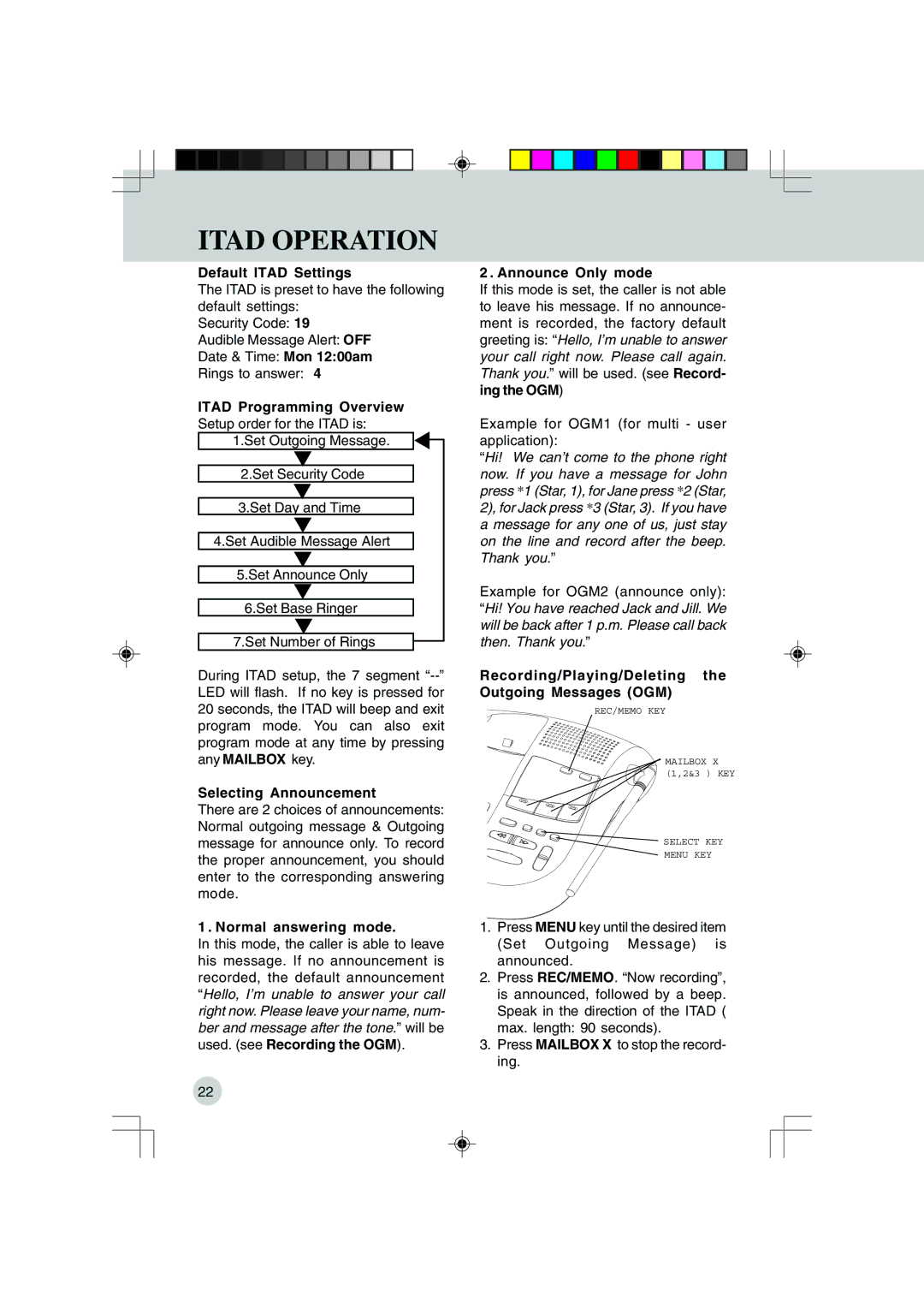 VTech 9151, VT 9155 important safety instructions Itad Operation 