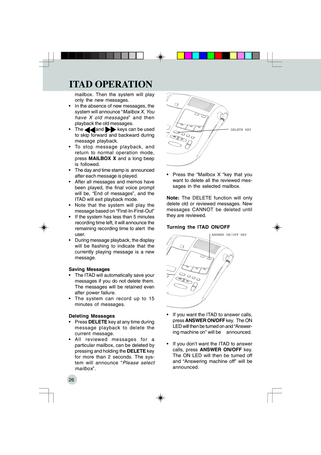 VTech 9151, VT 9155 important safety instructions Saving Messages, Deleting Messages, Turning the Itad ON/OFF 