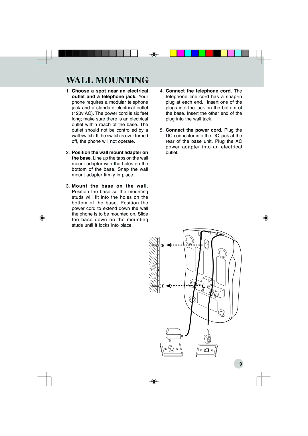 VTech VT 9155, 9151 important safety instructions Wall Mounting 